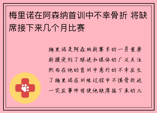 梅里诺在阿森纳首训中不幸骨折 将缺席接下来几个月比赛 梅里诺在阿森纳首训中不幸骨折 将缺席接下来几个月比赛